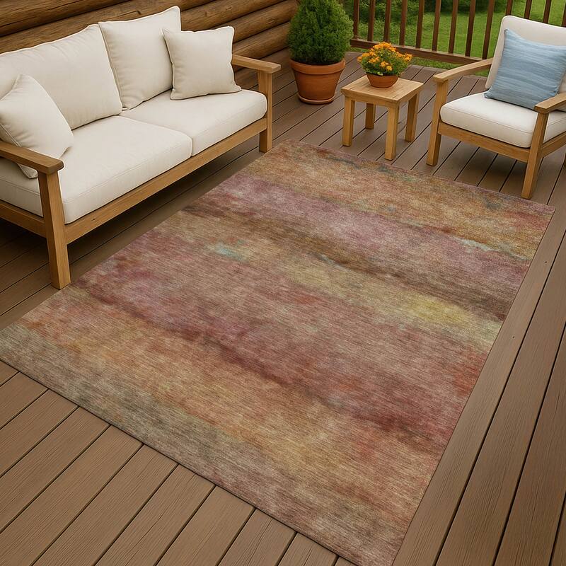 Machine Washable Indoor/ Outdoor Contemporary Ombre Chantille Rug