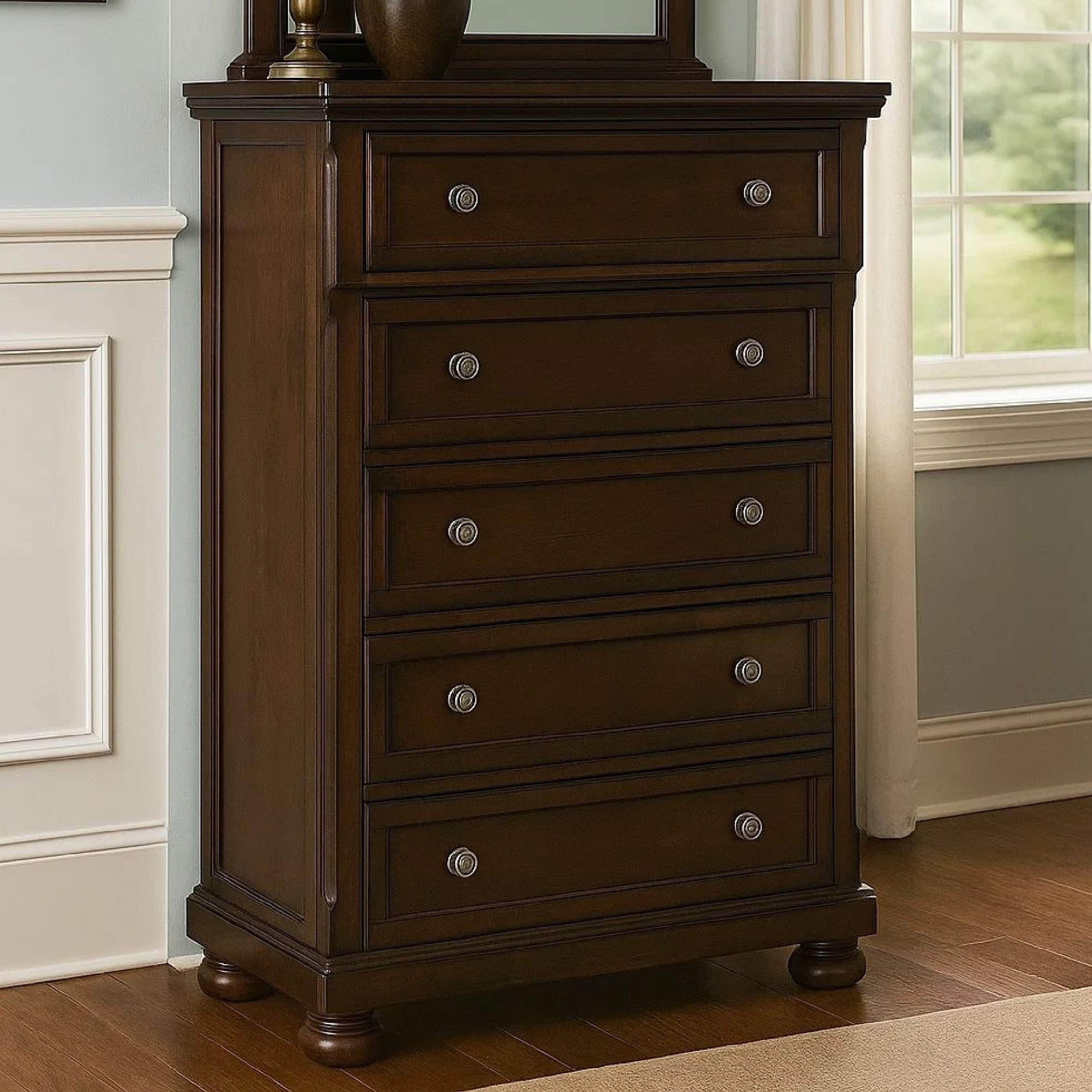 Fray 58 Inch 5 Drawer Classic Tall Dresser Chest, Brown Wood, Bun Feet -  Overstock - 37962436