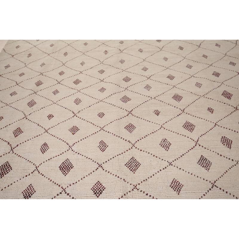 All-Over Trellis Moroccan Large Oriental Area Rug Handmade Wool Carpet - 9'7"x 14'8"