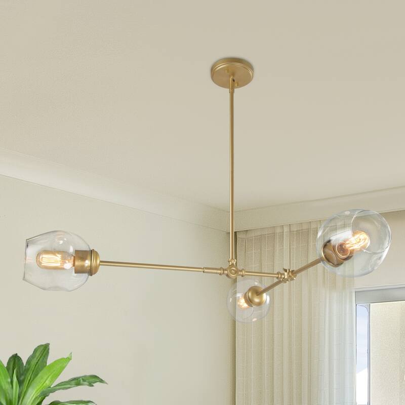 Mid-Century Modern 3-Light Gold Chandelier Island Lights for Dining Room - 31.5"W x 29.5"H