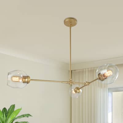 Mid-Century Modern 3-Light Gold Chandelier Island Lights for Dining Room - 31.5"W x 29.5"H