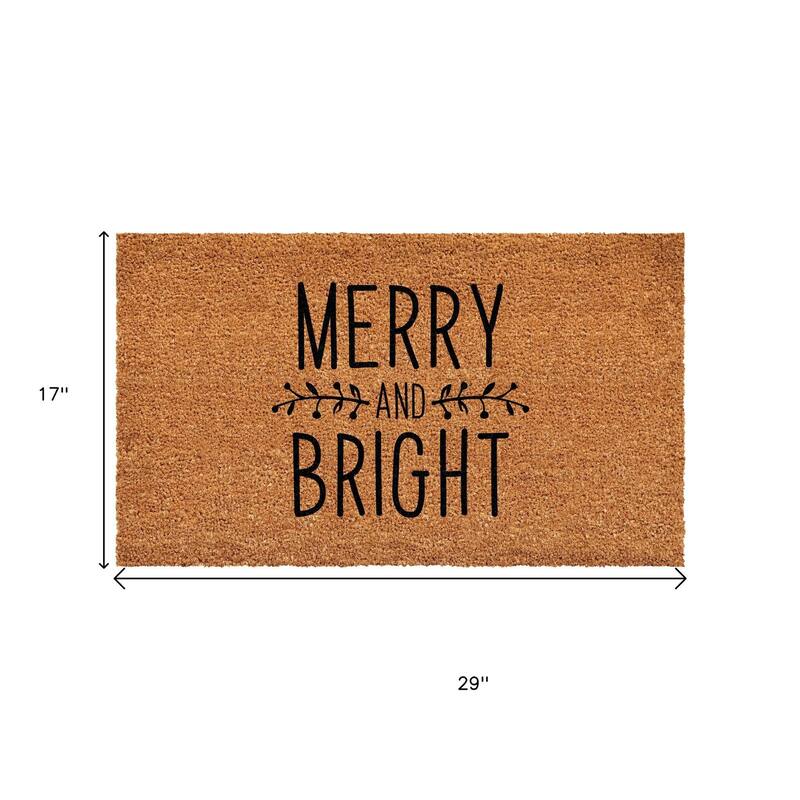 HomeRoots 17" X 29" Brown And Black Christmas Merry and Bright Outdoor Coir Door Mat - 17.00' X '29.00