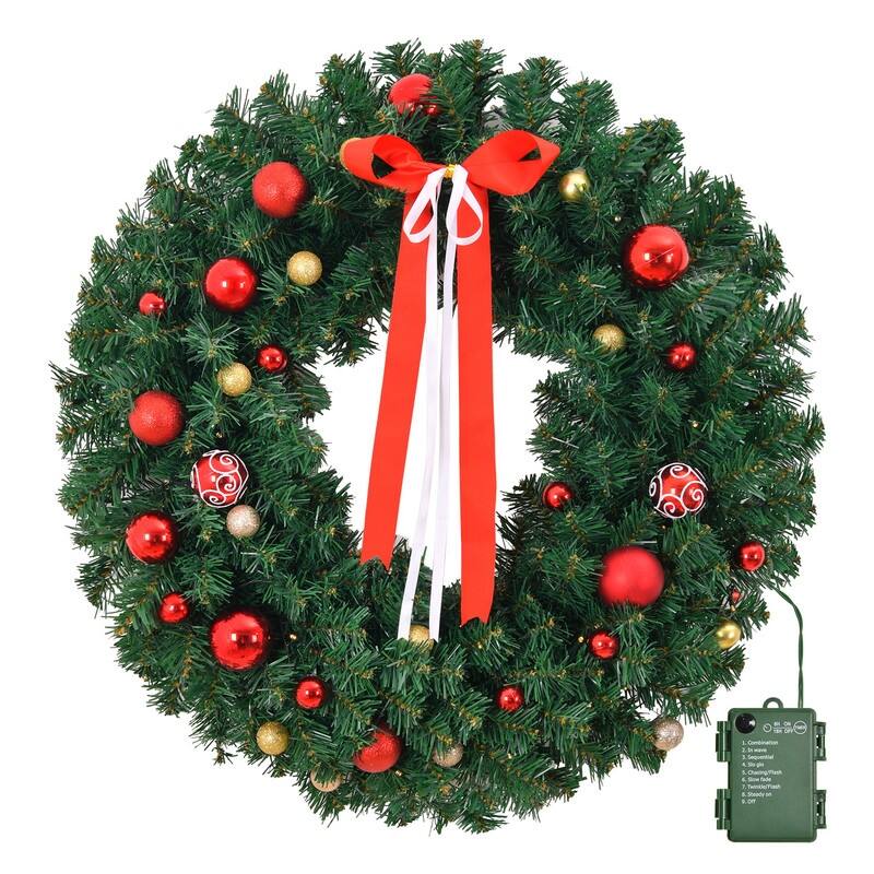 36in Pre-lit Battery Powered Christmas Wreath, Lighted Artificial Xmas Wreath, for Front Door Gate Wall Xmas Party Decorations