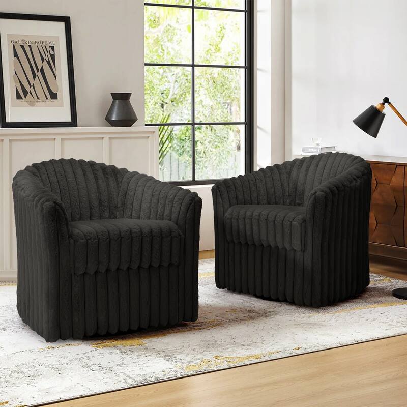 2 Set Modern 49" Upholstered Plush Corduroy Swivel Barrel Accent Chair - Chocolate