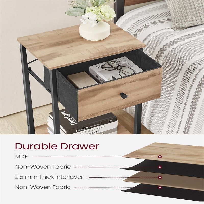 Nightstand, Side Table with Fabric Drawer