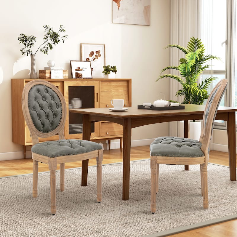 French Country Solid Wood Fabric Dining Chair Set of 2