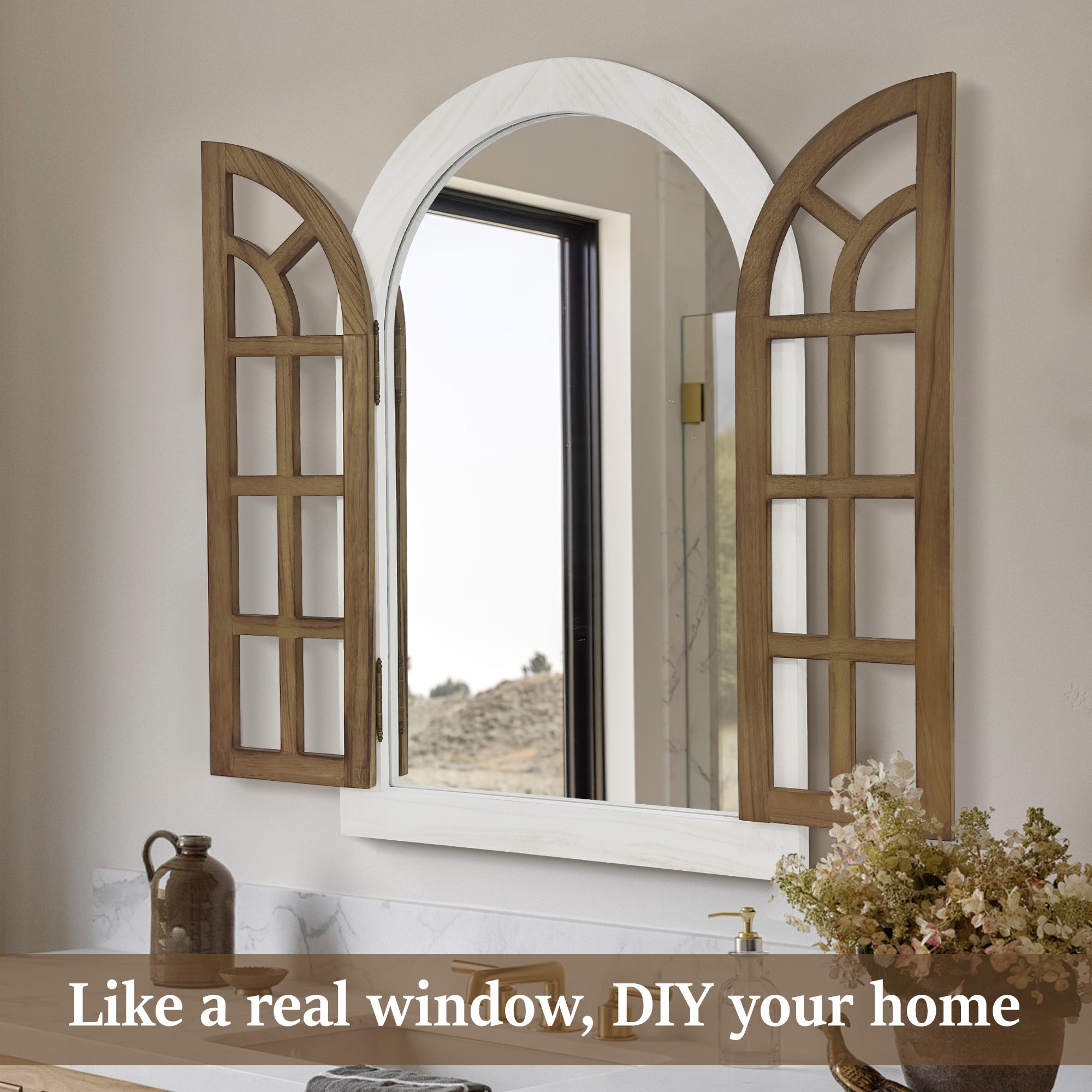 Vintage Wood Windowpane Arched Wall Mirror - On Sale - Overstock