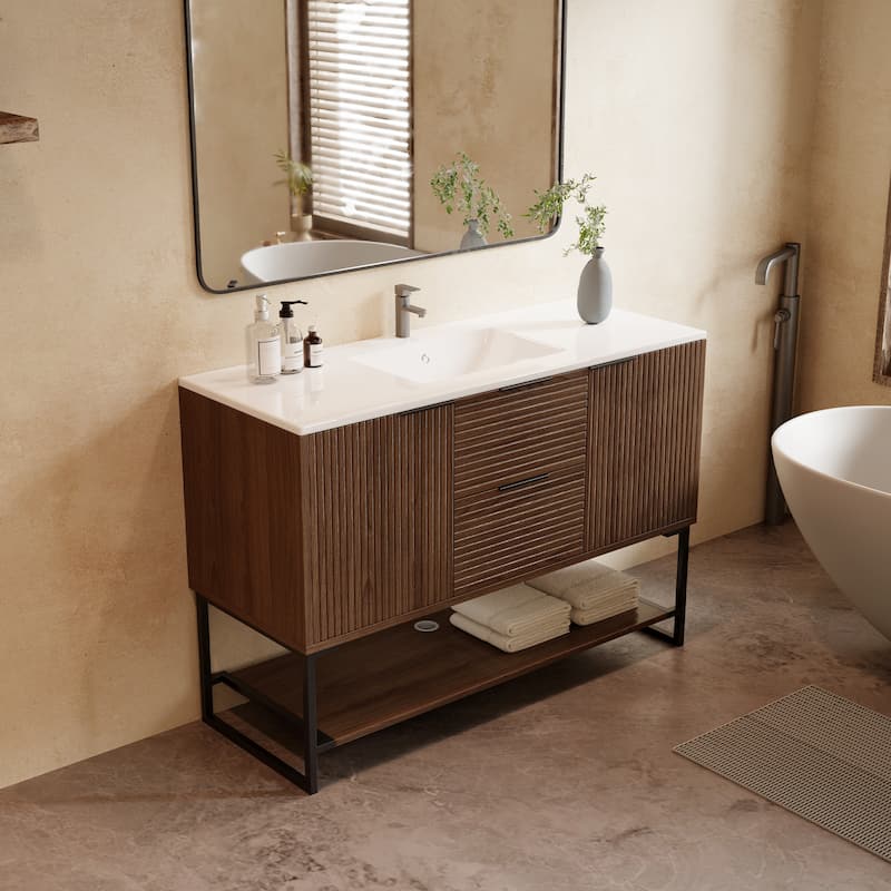 47.24'' Single Bathroom Vanity with Stone Top, Solid Wood, Fully Assembled