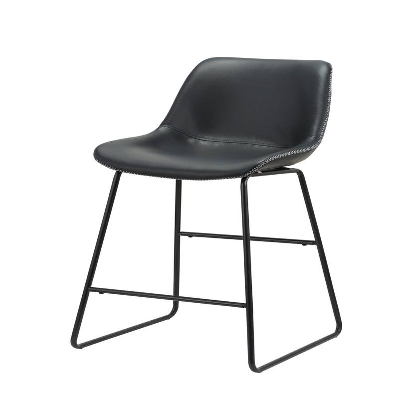 Set of Two Black Faux Leather Bar Chairs with Low Back and Metal Frame - 20” x 21” x 38”