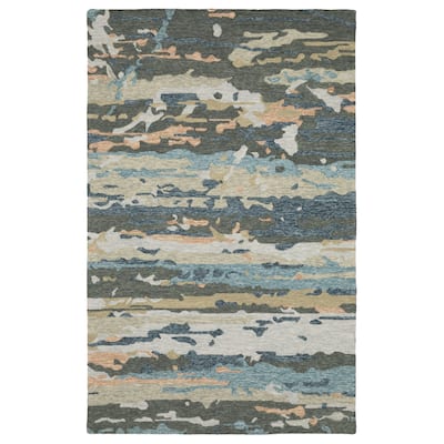 Style Haven Kitt Handmade Wool Abstract Layers Grey/ Blue Area Rug