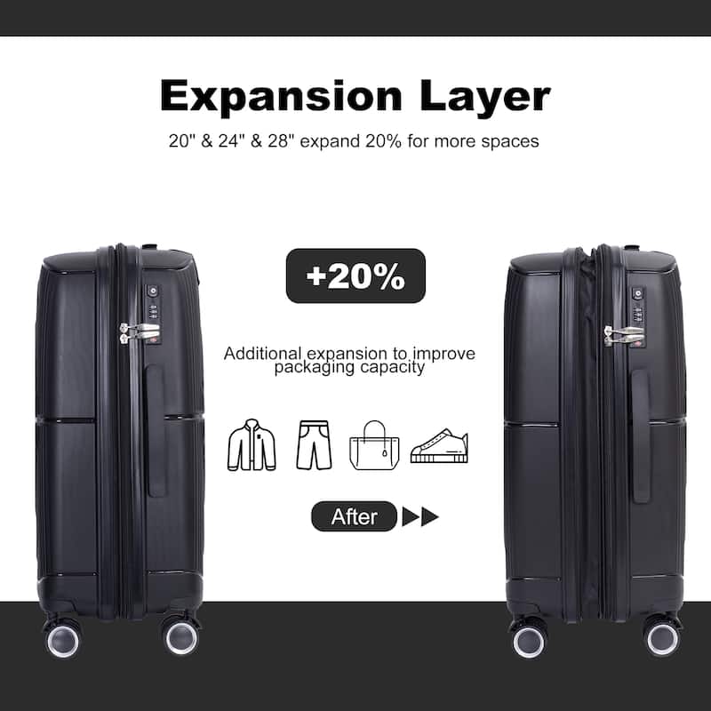 Expandable Hardshell Suitcase Double Spinner Wheels PP Luggage Sets with TSA Lock,3-Piece Set (20/24/28)