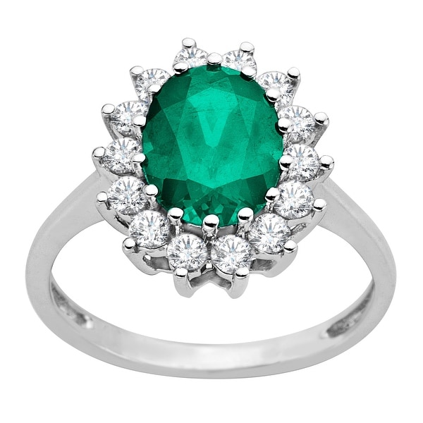 2 1/6 ct Emerald and White Sapphire Ring in 10K White Gold