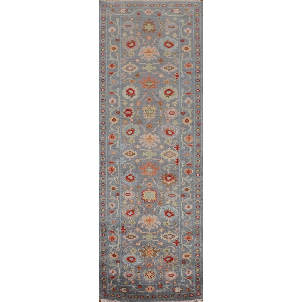 All-Over Floral Oushak Indian Runner Rug Handmade Wool Carpet - 2'7"x 9'11"