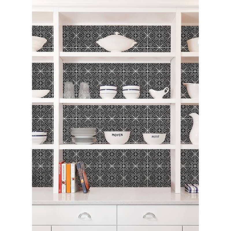 WallPops Dawson Black Embossed Peel and Stick Backsplash Tiles