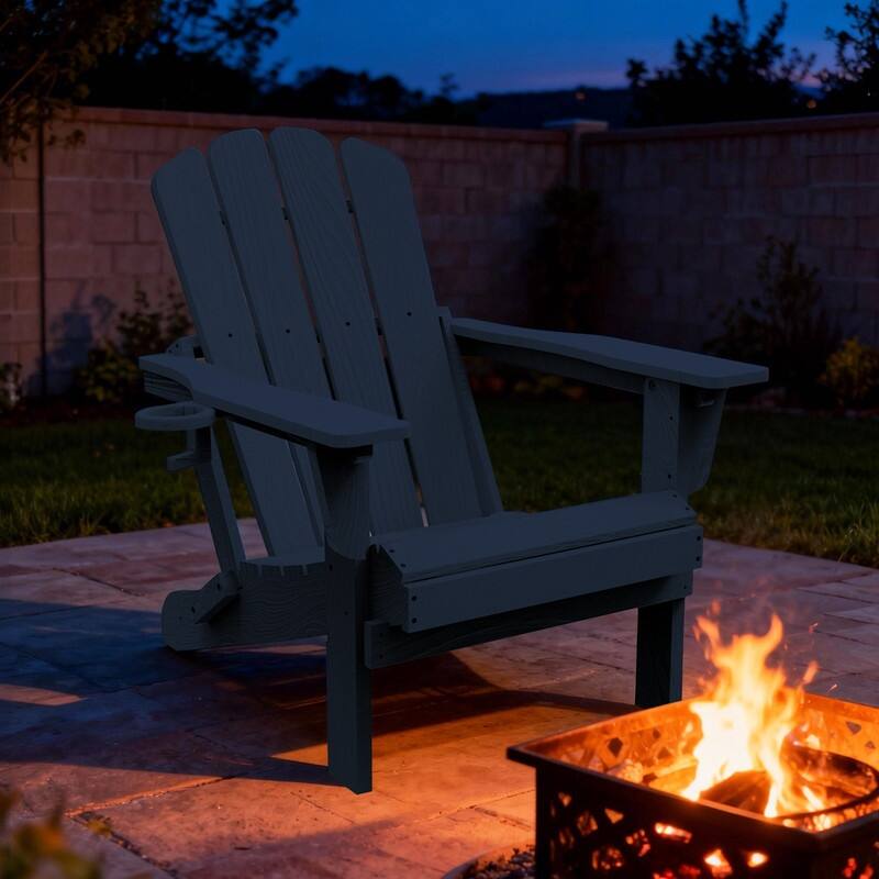 Domi Folding Adirondack Chair,Wooden Textured with Cup Holder,HDPE