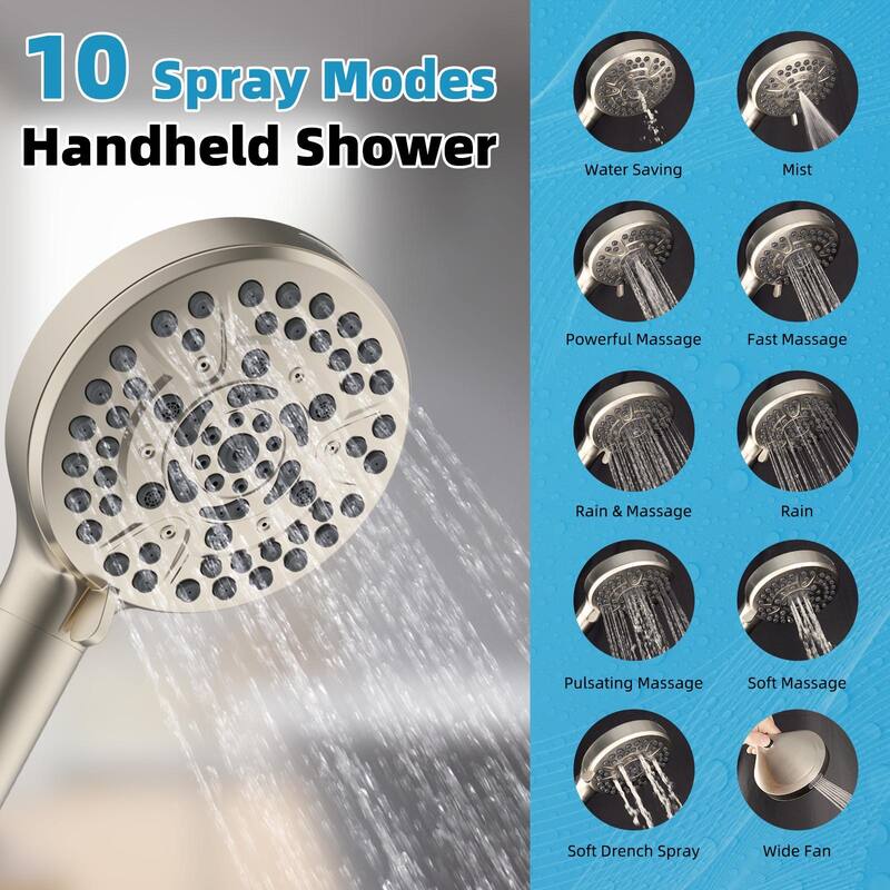 4-way Dual Shower Heads w/5-Spray Rain Shower&10-setting Hand Shower