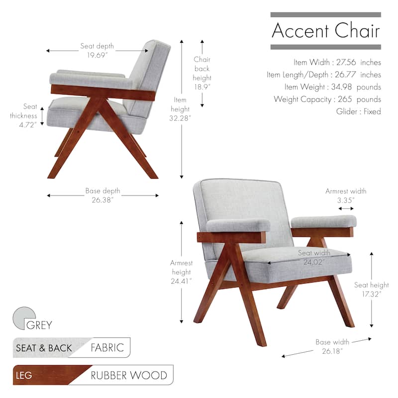 Porthos Home Carlin Fabric Upholstered Accent Chair with Rubberwood Legs