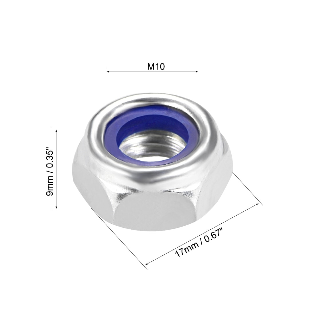 M10x1mm Zinc Plated Self-Locking Nylon Insert Hex Lock Nut 10pcs 