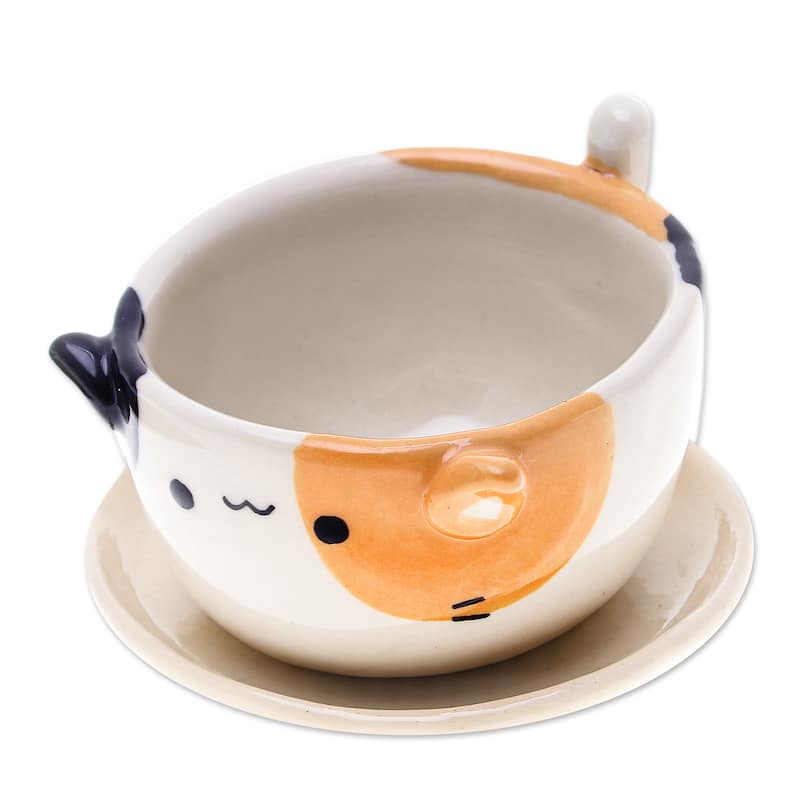 Novica Handmade Kitty Fascination Ceramic Mini Flower Pot