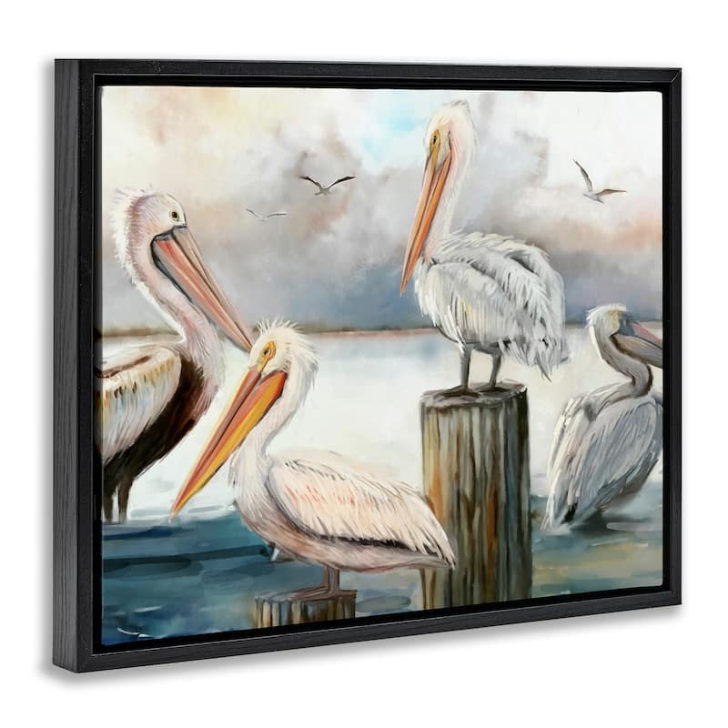 Stupell Pelicans Perched Cloudy Horizon Framed Floater Canvas Wall Art by Ziwei Li
