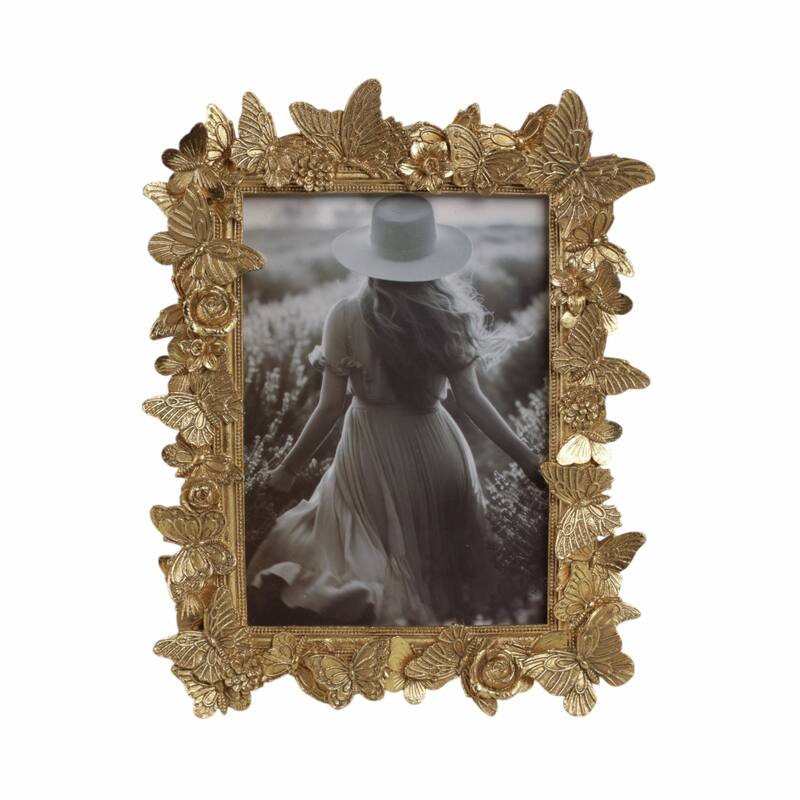 5 in. x 7 in. Gold Polyresin Butterfly in Bloom Photo Frame