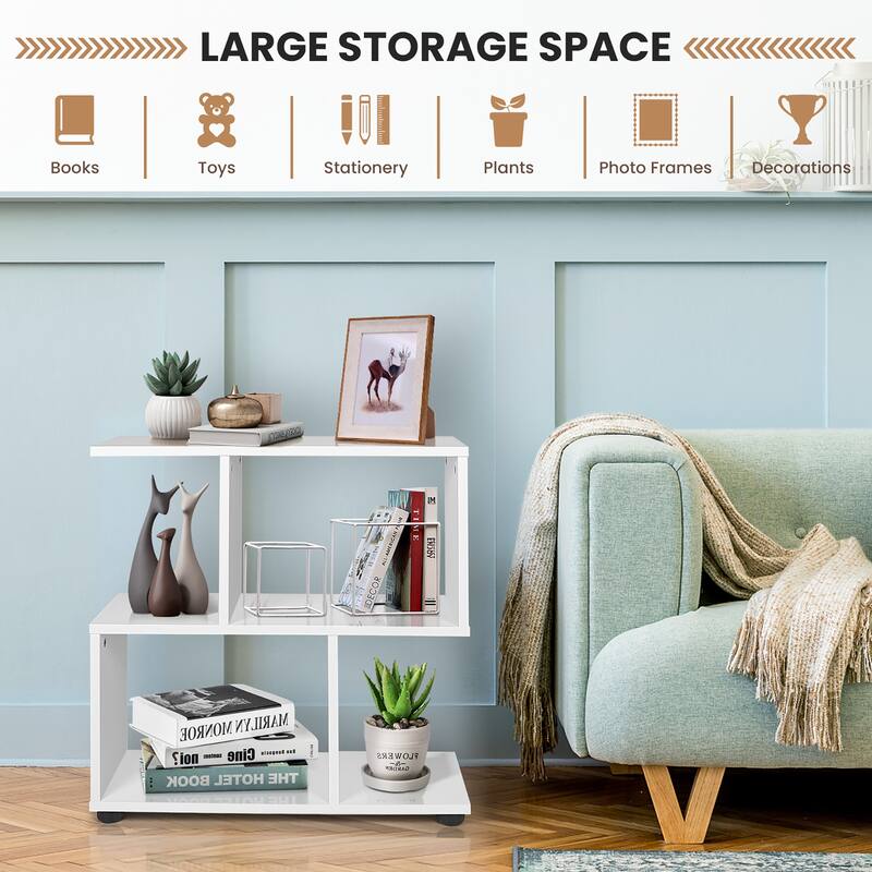 Costway 2 PCS 2-Tier Bookshelf S Shaped Bookcase Storage Rack Display - See Details