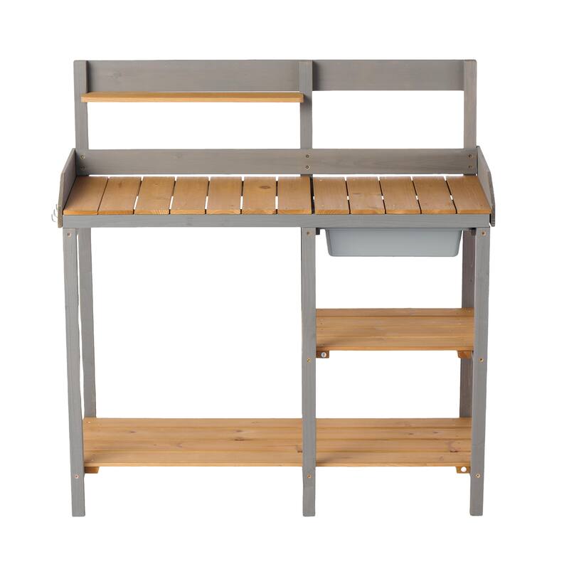 GDF Studio - Outdoor Solid Wood Potting Bench with Sink and Storage Garden Workstation