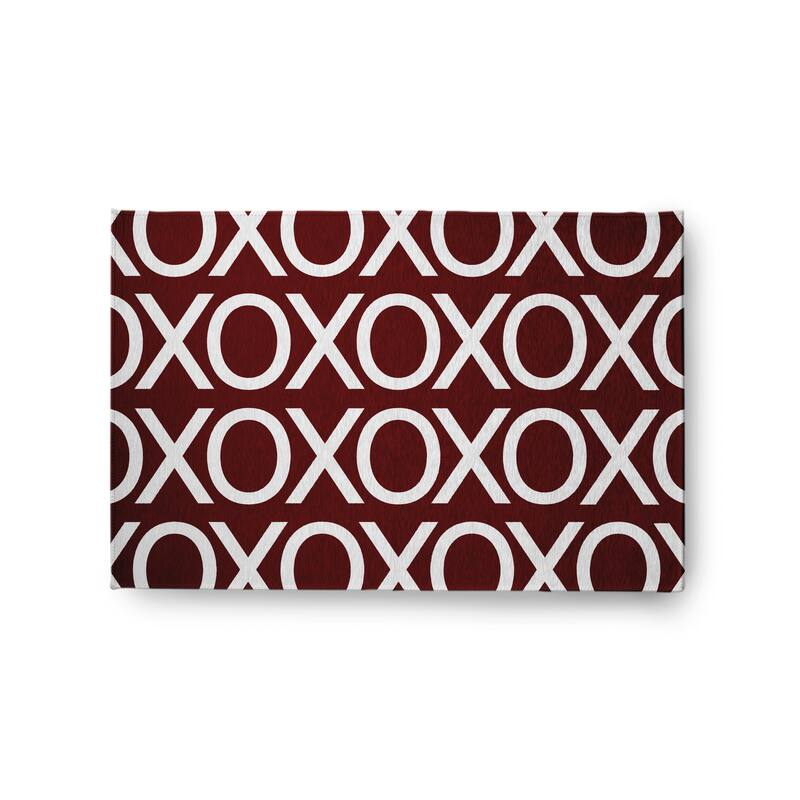 Hugs and Kisses Valentines Chenille Rug - Maroon - 2' x 3'
