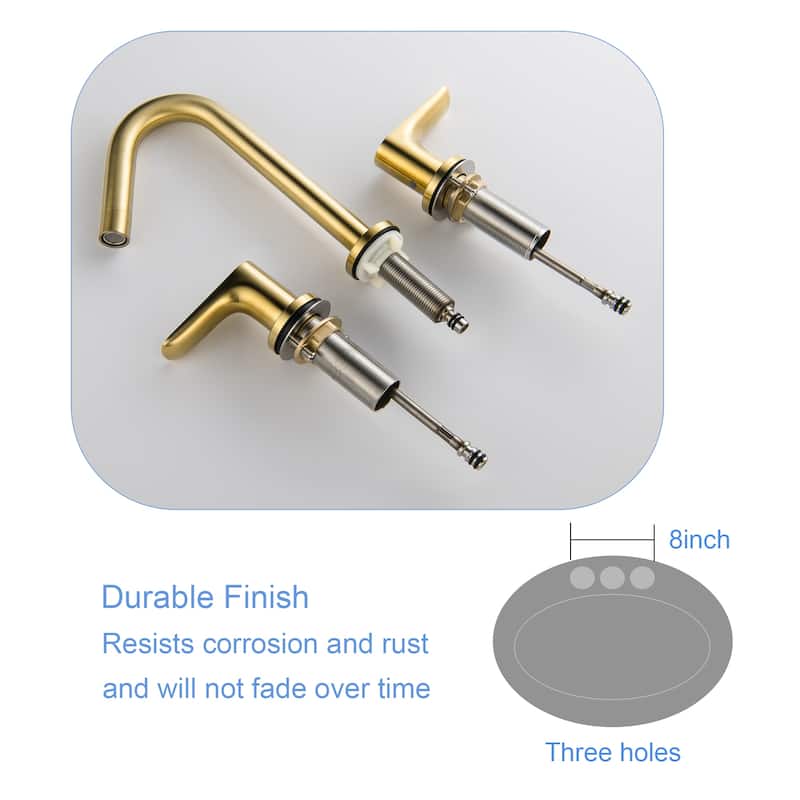 Luxury Bathroom Faucet Widespread with 2 Long Handles in Brushed Gold