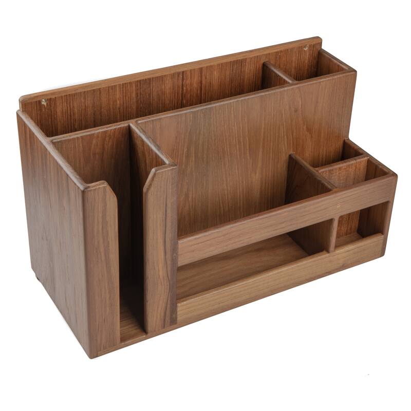 Teak Dish/Cup/Utensil Holder - Wall Mount or Stand Alone - 16-1/4" W x 9-7/8" H x 7-1/8" D