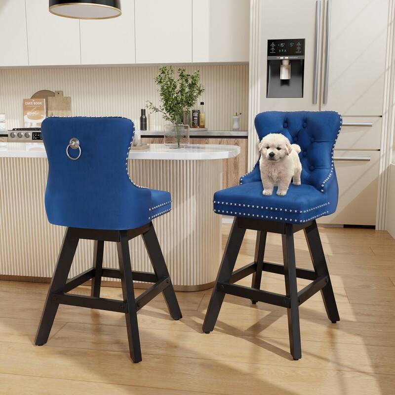 Swivel Velvet Leisure Style Bar stools Set of 8 - Blue Velvet Set Of 2