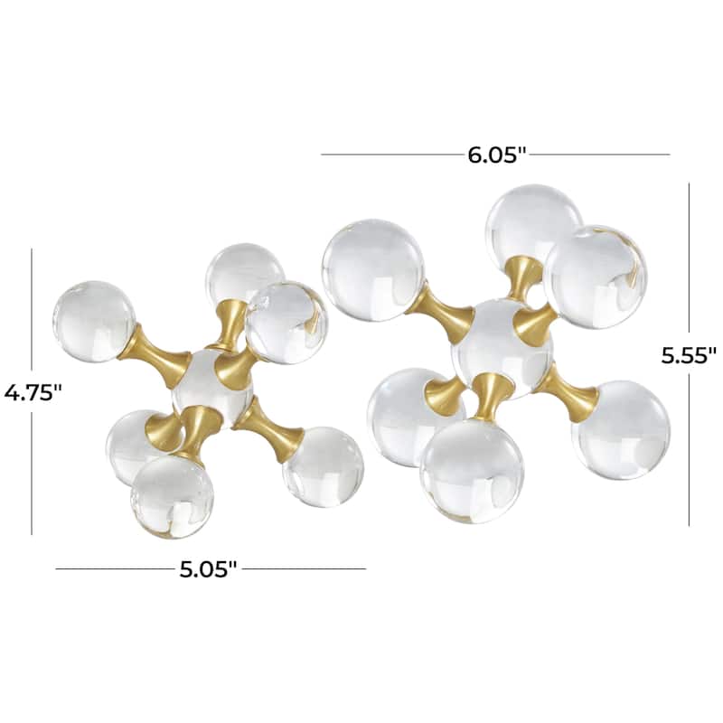 Crystal Jack Orb Inspired Decorative Sculpture with Gold Metal Accents - Set of 2 Clear - Roche River Decor
