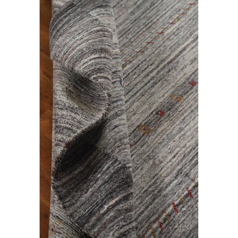 Hand Knotted Oriental 100% Wool Carpet Tribal Tribal Greys & Charcoal Gabbeh Area Rug - 7' 7'' X 5' 6''