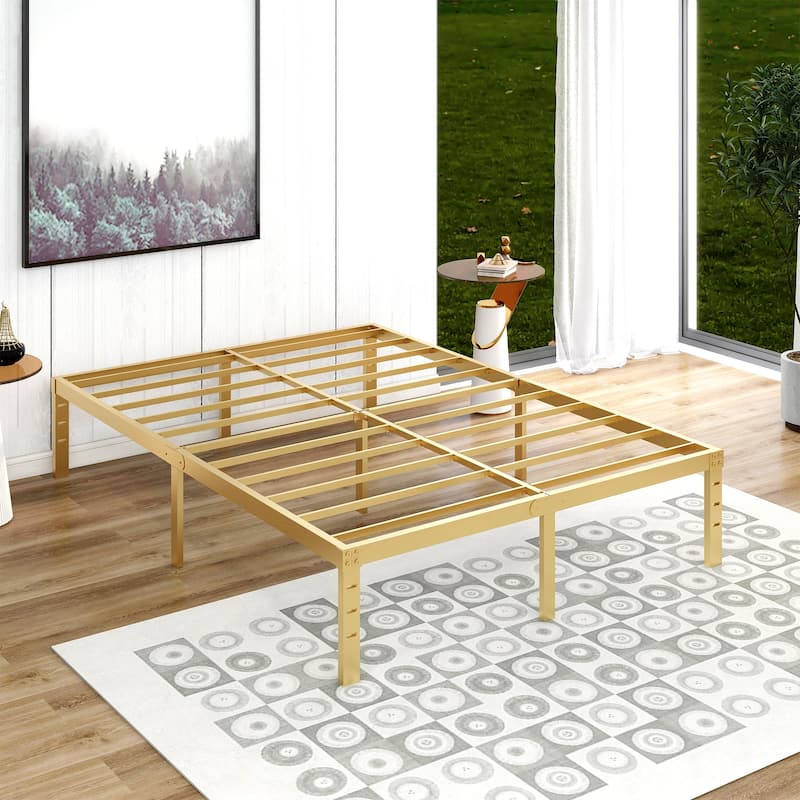 NNV 14" 3500 lbs Heavy Duty Bed Frame, Duty Steel Slat Metal Bed Frame - Gold - Full
