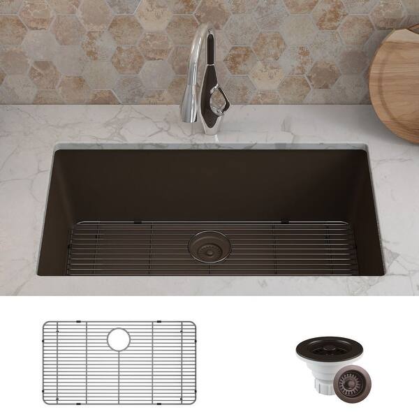 slide 2 of 9, Lexicon Drop-In Quartz 32 Inch Single Bowl Kitchen Sink Kit Galaxy Mocha