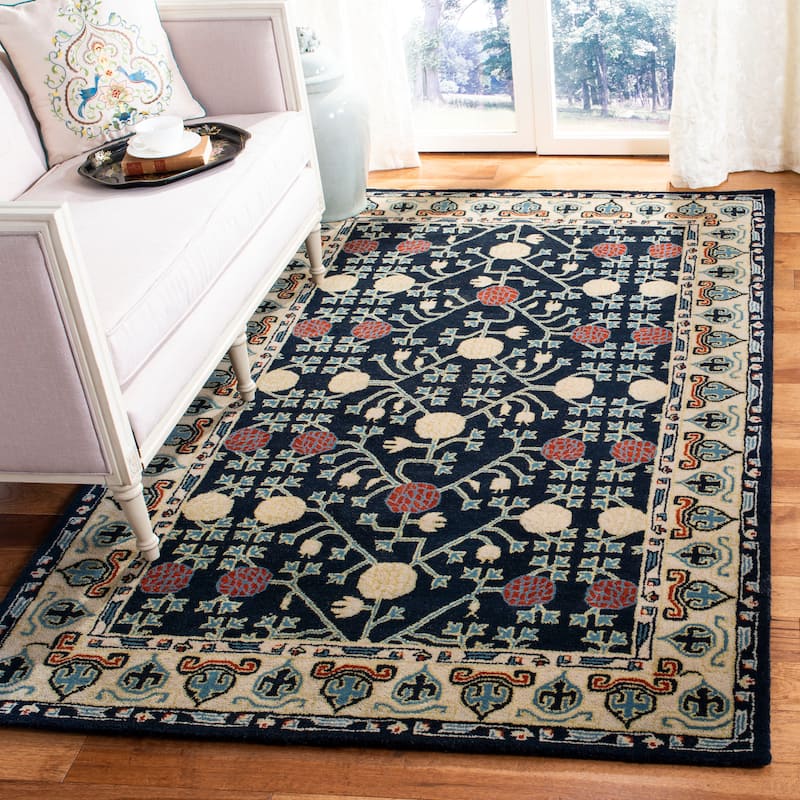 SAFAVIEH Handmade Heritage Whirwind Traditional Oriental Wool Rug - 3' x 5' - Navy/Ivory