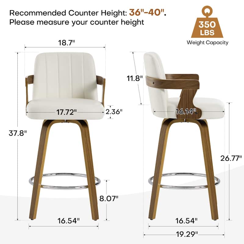 Upholstered Wood Swivel Counter Height Barstool with Arms - 37.8"H x 18.7"W x 19.29"D