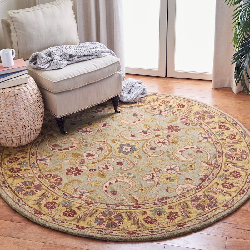 SAFAVIEH Handmade Heritage Province Traditional Oriental Wool Rug - 6' Round - Grey/Gold