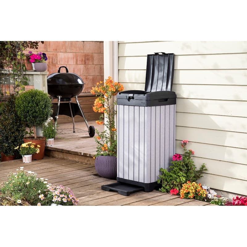 Keter Rockford 39 Gallon Durable Resin Outdoor Trash Can For Indoor and Outdoor with Secure Lid