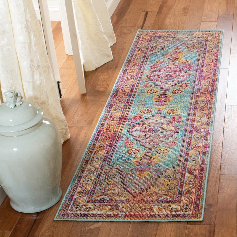 SAFAVIEH Crystal Aili Vintage Boho Oriental Rug - 2'2" x 7' Runner - Light Blue/Orange - Runner