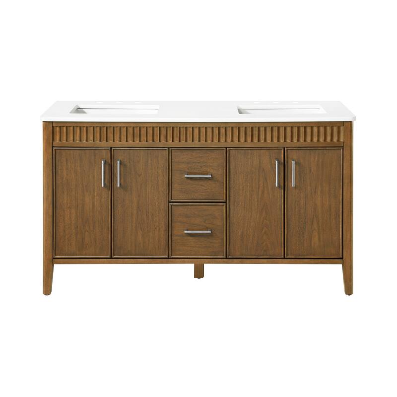 Juliette Warm Walnut Bathroom Vanity with White Quartz Top