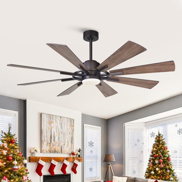 slide 2 of 47, Parrot Uncle 60" Farmhouse Integrated LED Windmill Ceiling Fan with Light and Remote Oil-rubbed Bronze