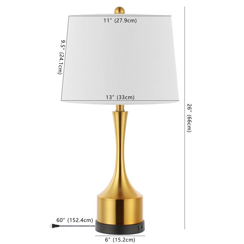 Colton 26" Classic French Country Iron LED Table Lamp with USB Charging Port, Brass Gold (Set of 2) by JONATHAN Y