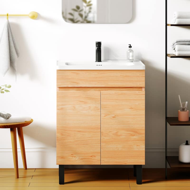 Moasis 16''/24''/36" Freestanding Single Bathroom Vanity with Ceramic Basin