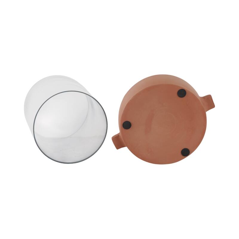 Modern Glass Hurricane Candle Holder with Terracotta Base - 10"