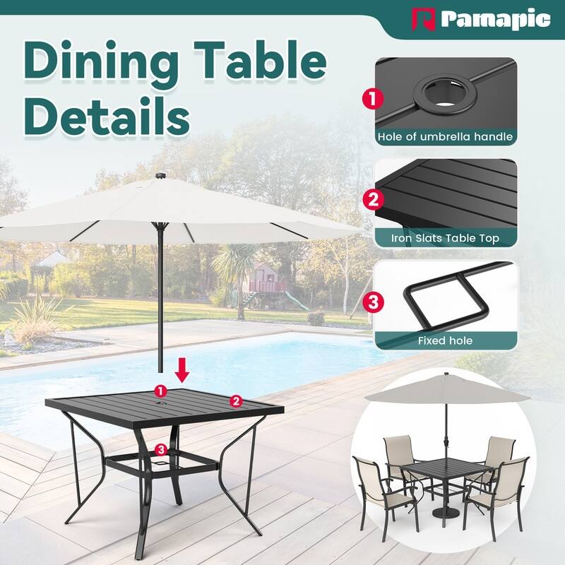 5-Piece Metal Outdoor Patio Dining Set with 4 Textilene Chairs and Square Table