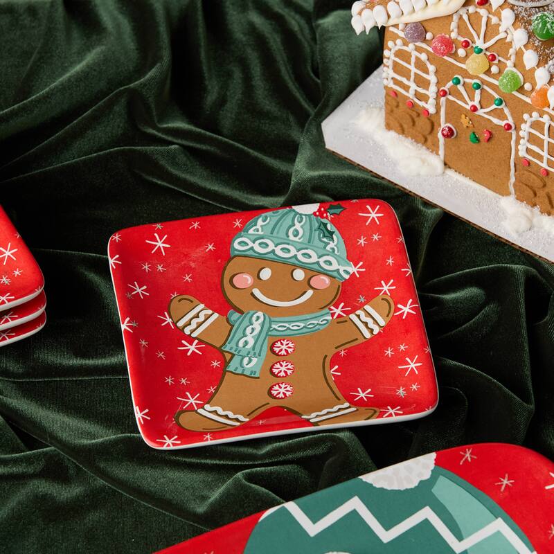 Certifed International Christmas Whimsy Gingerbread Set of 4 Canape/Appetizer/Luncheon Plates 6" Assorted Designs