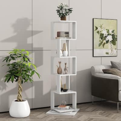 6-Tier Multi-Function Rotating Bookshelf, Floor Rack with Acrylic Plate