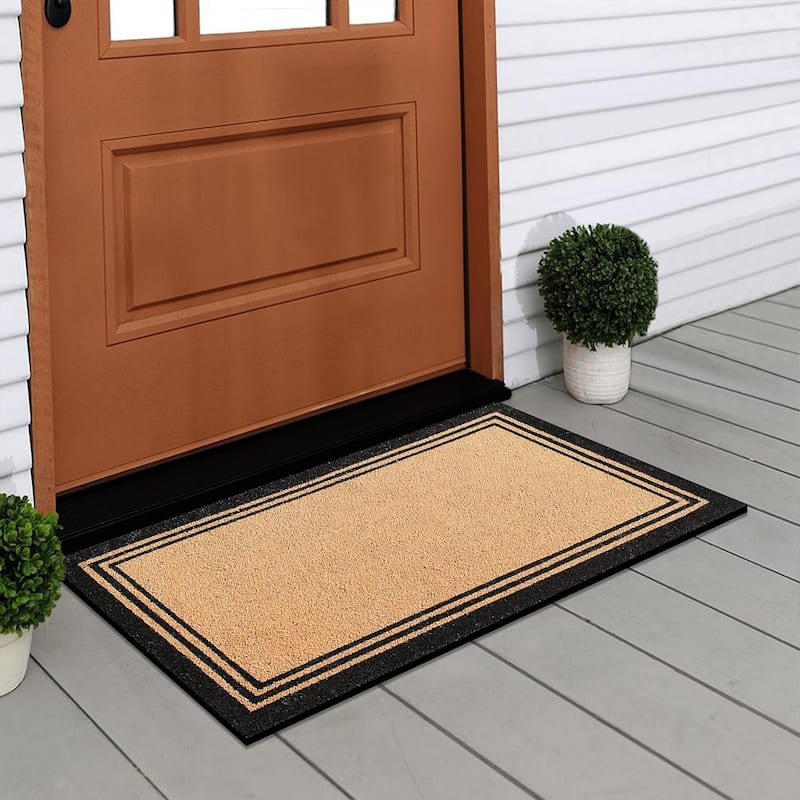 A1HC Natural Coir Doormat With Classic Border Indoor Outdoor Porch Entry Doormat