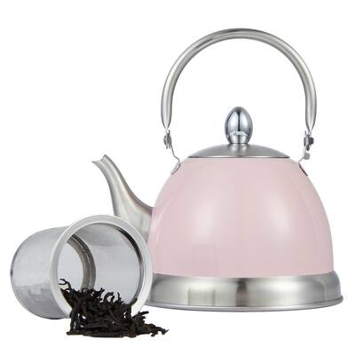 Creative Home 1.0 Qt. Stainless Steel Tea Infuser Kettle Teapot with Folding Handle, Removable Infuser Basket, Pink - 1.0 Quart